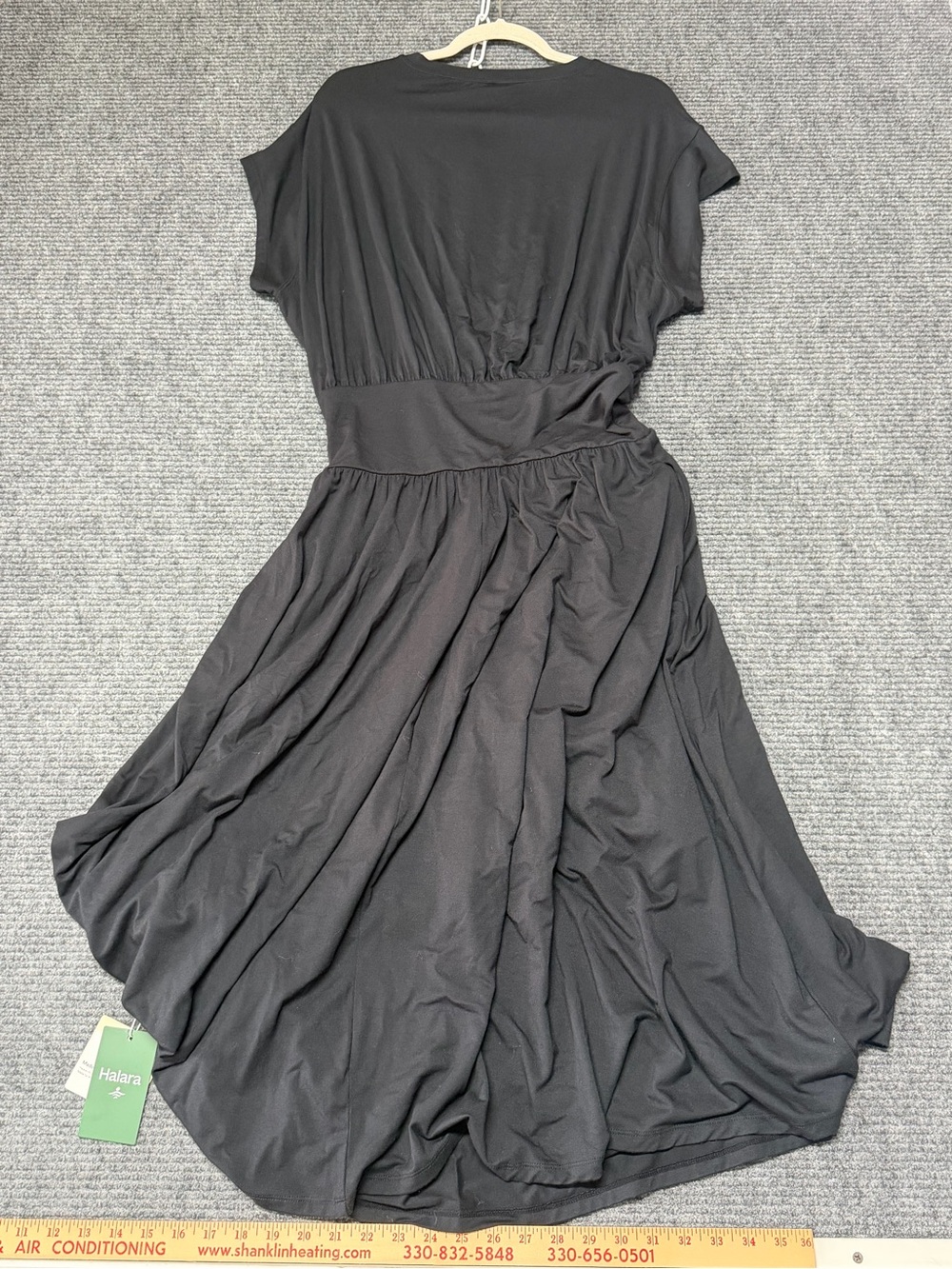 HALARA Black Short-Sleeve Midi Dress with Elastic Waist nwt - Picture 6 of 8